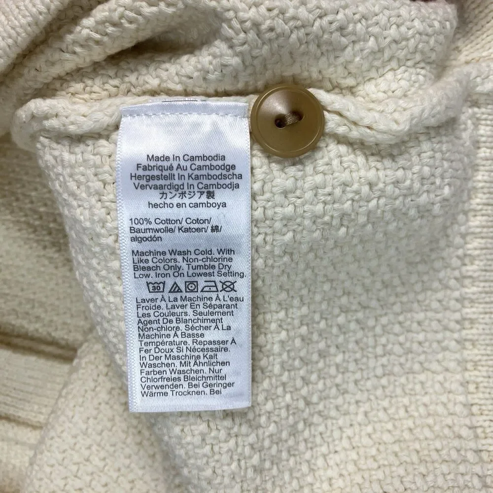 J Crew Polo Cardigan Mens L Cream Short Sleeve Cotton Waffle Knit Preppy CQ900
